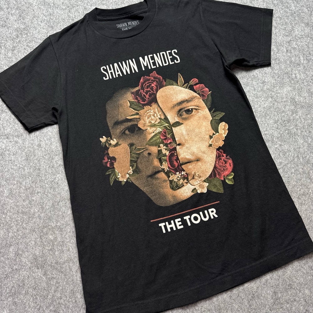 Shawn Mendes Shirt Mens Small Black The Tour Floral Portrait Graphic Tee Concert